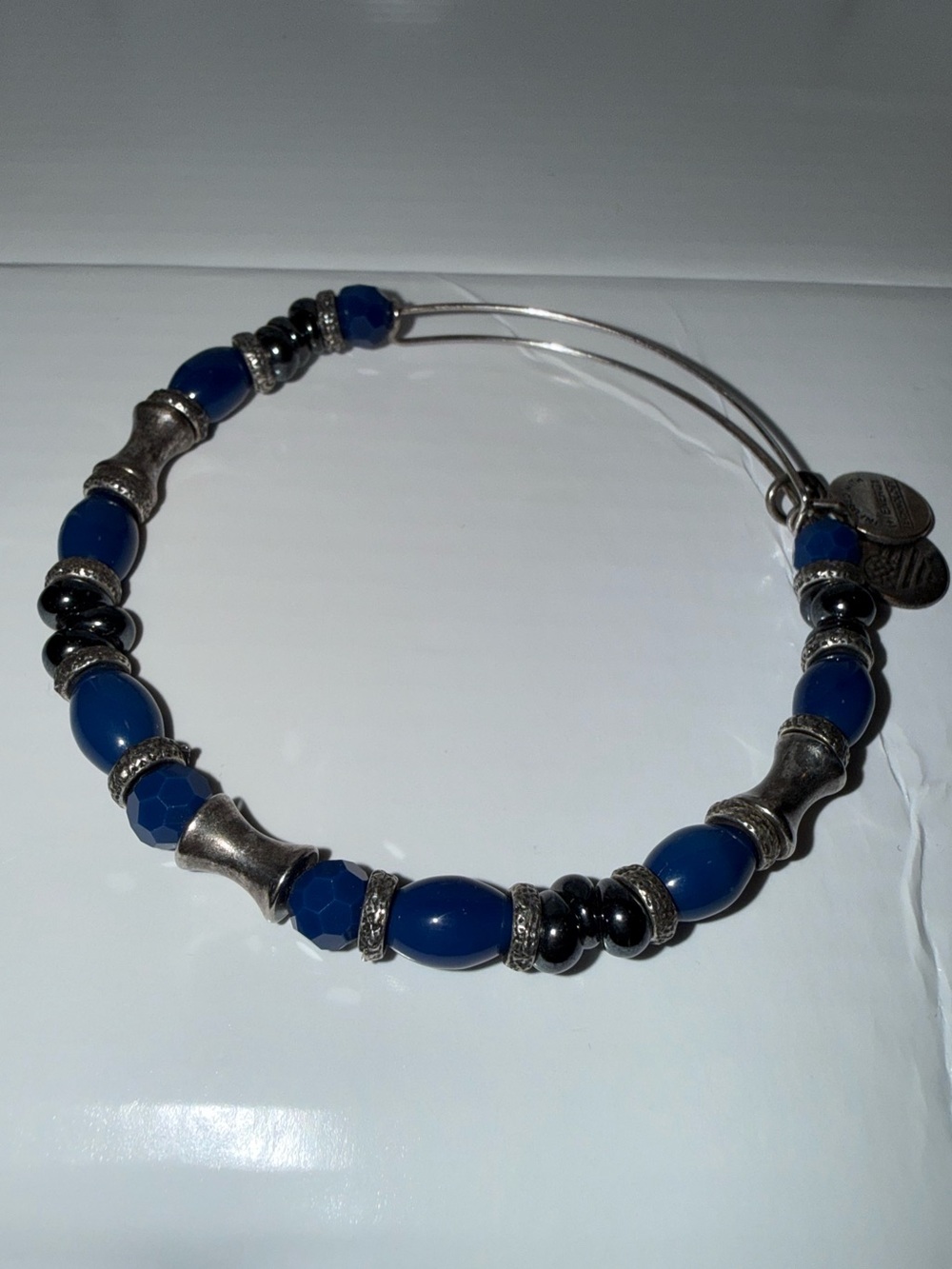 *2/$15 
Alex and Ani Silver Tone Expandable Bangle Bracelet Blue Beaded Accent